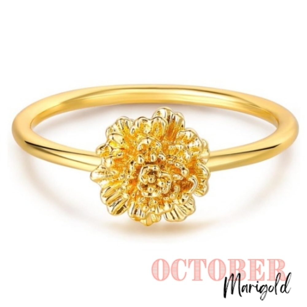 Birth Flower 14K Gold Plated Ring Zodiac Astrology Birthday Stacker Dainty NEW 7 - Picture 13 of 16